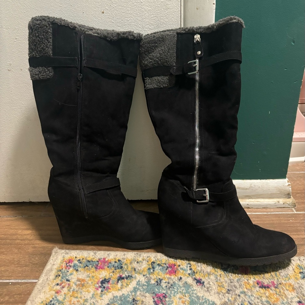 Women’s Unisa knee high wedge boots with zipper and inner lining